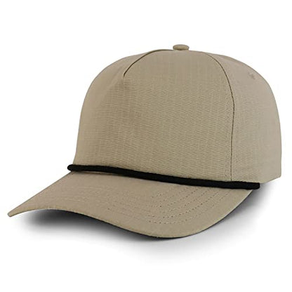 Trendy Apparel Shop 5 Panel Ripstop Cotton Snapback Cap - color: Khaki