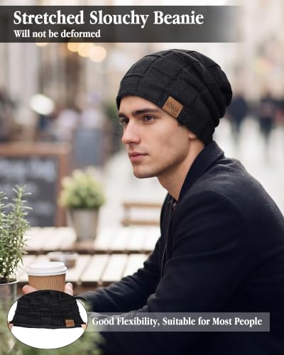 Senker Fashion 2 Pcs Winter Slouchy Beanie Hats for Men, Warm Mens Beanies - color: Black Black
