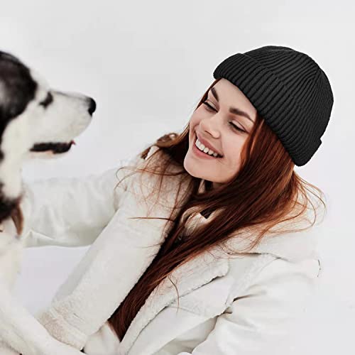 ROYBENS Short Wool Fisherman Beanie for Men Women Knit Fleece Lined Beanies - color: 2pcs-black+navy Blue