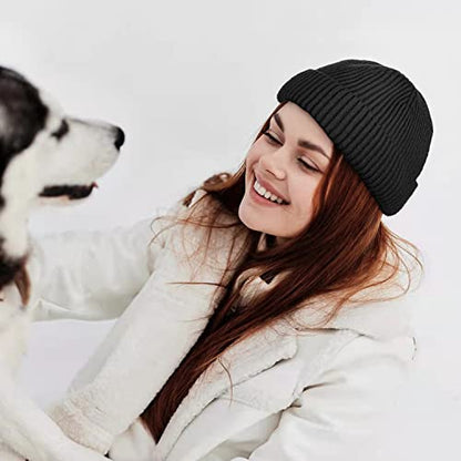 ROYBENS Short Wool Fisherman Beanie for Men Women Knit Fleece Lined Beanies - color: 2pcs-black+navy Blue