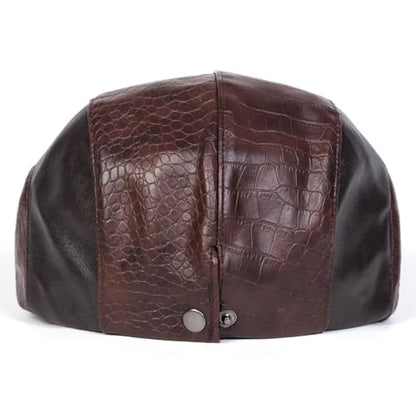 Newsboy Cap for Men, Flat Cap, PU Leather Hat - color: Spliced| Dark Brown