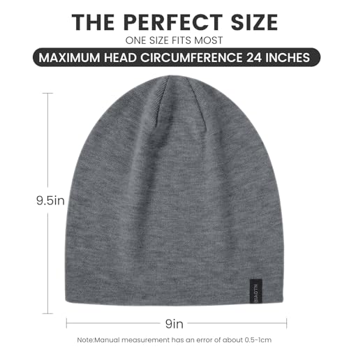 Wool Blend Thin Beanie for All Season, 2 Pack Lightweight Slouchy Knit Beanie Hats Sleep Cap - color: Black/Graphite