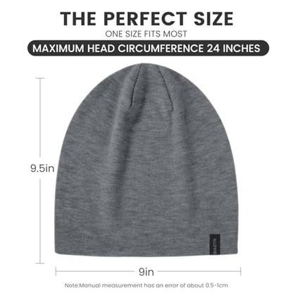 Wool Blend Thin Beanie for All Season, 2 Pack Lightweight Slouchy Knit Beanie Hats Sleep Cap - color: Black/Graphite