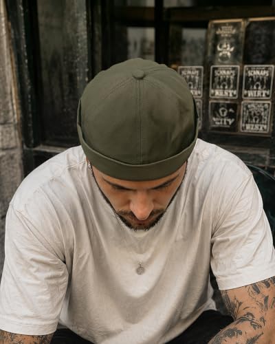 Croogo Brimless Hat for Men Cotton Docker Cap Adjustable Retro Skullcap - color: Darkgreen