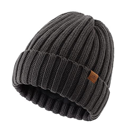 Home Prefer Mens Winter Hat Wool Fleece Lined Knit Beanie Hat Warm Stocking Caps - color: Dark Grey