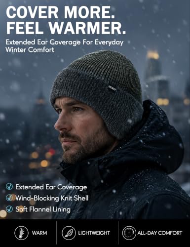 Durio Winter Beanie Hat with Earflap Windproof Knitted Cap - color: Grey