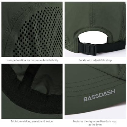 BASSDASH UPF 50+ Fishing Hat, Baseball Cap with Removable Neck Flap - color: Army Green With Unfoldable Brim