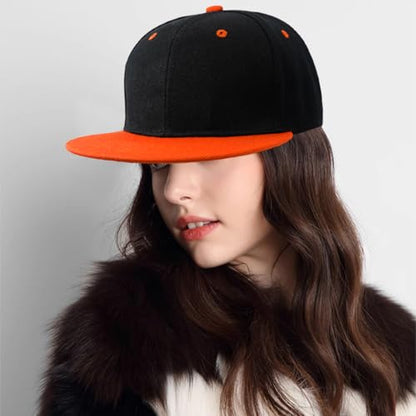 Snapback Hat Flat Bill Visor Hats Adjustable Hip Hop Baseball Cap for Women Men - color: Black Orange