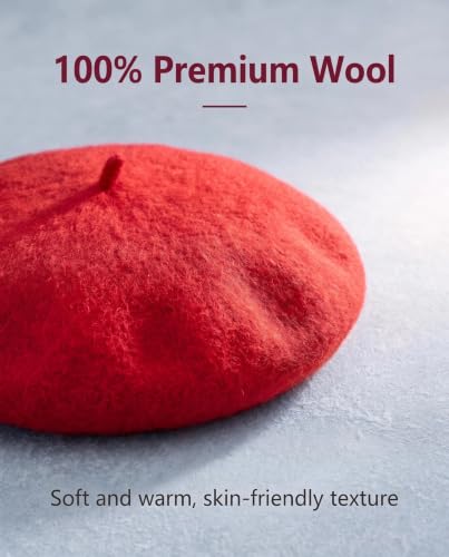 French Beret Hats for Women Men - Classic Wool Beanie Winter Cap - color: Red