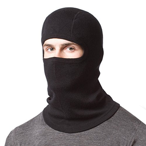 100% Merino Wool - Heavyweight Balaclava - Cold Weather Ski Face Mask - color: Black