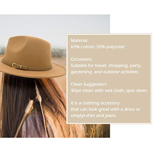 Lisianthus Women Classic Felt Fedora Wide Brim Hat with Belt Buckle - color: Dark Grey