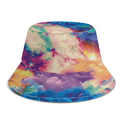 WIRESTER Reversible Bucket Hat Unisex Girl Women Men for Summer Outdoor Travel - color: Bright Pastel Galaxy