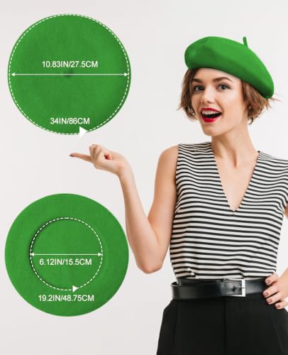 French Beret Hats for Women - Soft Warm Wool Solid Color Beanie Winter Cap - color: Green