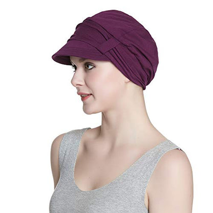 Alnorm Breathable Cotton Hat and Scarf Set Chemo Headwear for Women - color: Purple Floral