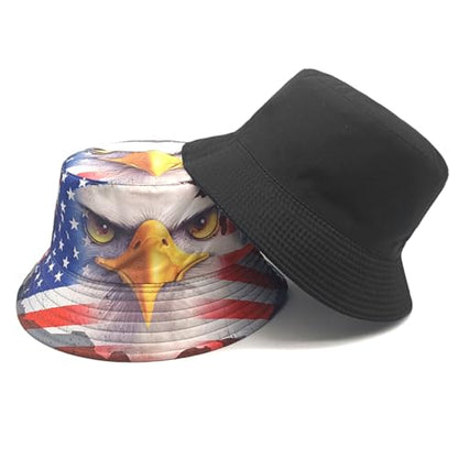 Bucket Hat Beach Sun Hat Fishing Hat for Women Men, Summer Outdoor Travel Packable Fisherman Hat - color: American Flag Eagle