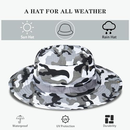 Sun Hats for Men Women Bucket Hat UPF 50+ Boonie Fishing Safari Hat - color: Gray Camo