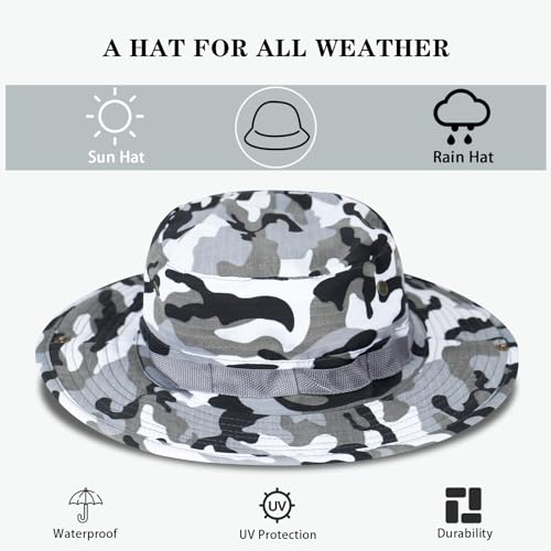 Sun Hats for Men Women Bucket Hat UPF 50+ Boonie Fishing Safari Hat - color: Gray Camo