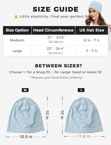 ROYBENS Lightweight 100% Cotton Slouchy Summer Beanie Men Women, Chemo Cap - color: 1pc Light Blue, size: Medium