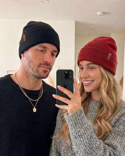 Beanie for Men Women, Winter Double Layer Warm Hat Skull Cap - color: Burgundy