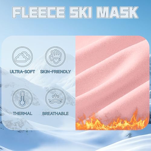 Balaclava Ski Mask for Men Women, Warm Fleece Face Mask Full Cover for Cold Weather Skiing Cycling, Ponytail Friendly - color: Pink