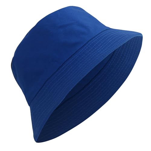 PFFY Reversible Bucket Hat for Women Men Cotton Sun Beach Fishing Cap - color: Royalblue (Reversible)