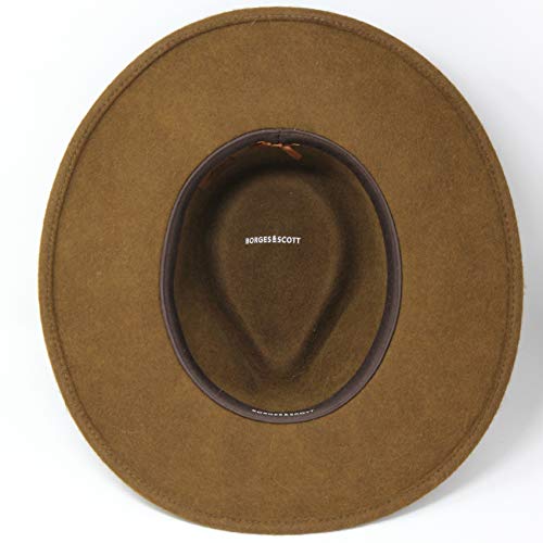 Premium Alpaca Lewis - Wide Brim Fedora Hat - Alpaca Wool Felt - Water Resistant - Leather Band - color: Brown, size: 7-7 1/8