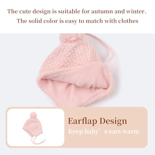 Baby Girl Winter Hats Pompom Infant Boys Beanie Knitted Kid Hat - color: Pink, size: 0-6 Months