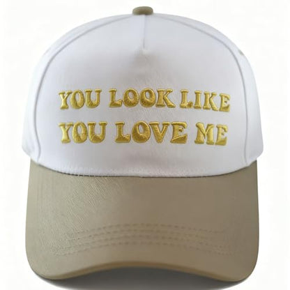 Hat Funny Embroidered Trucker Hat Adjustable Two Tone Snapback Canvas Baseball Cap for Womens - color: Gold-you Love Me