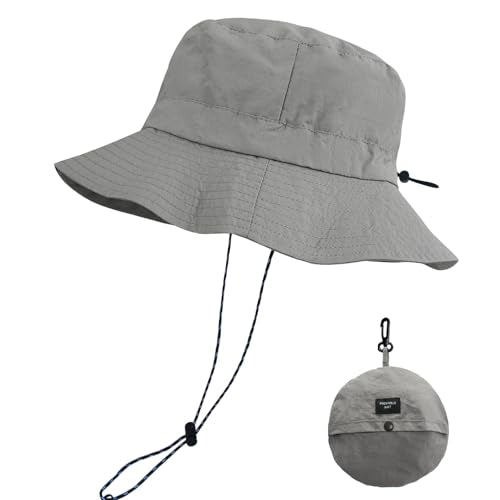 PFFY Packable Sun Bucket Hat for Men Women Outdoor UV Protection Sun Hats - color: Grey (More Loose)