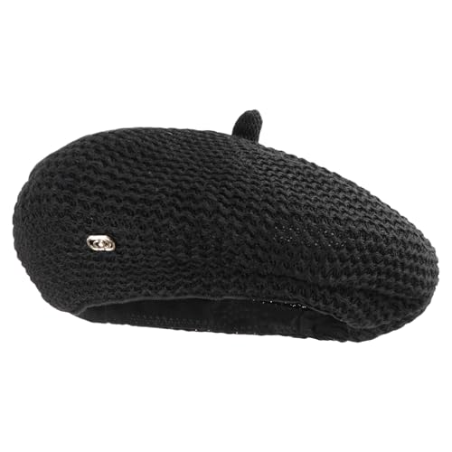 Women Summer Straw Woven Sunhat Classic Beret Artist Painter Sun Hat Cap - color: B Black