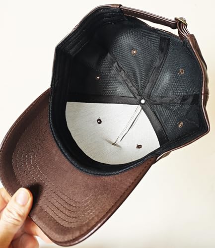 Leather Baseball Cap, Adjustable PU Leather Outdoor Sport Caps for Men Women - color: Brown
