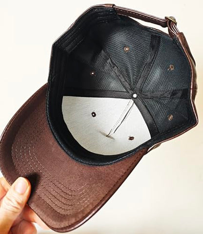 Leather Baseball Cap, Adjustable PU Leather Outdoor Sport Caps for Men Women - color: Brown