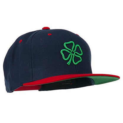 3D Clover Embroidered Two Tone Snapback Cap - color: Navy Red