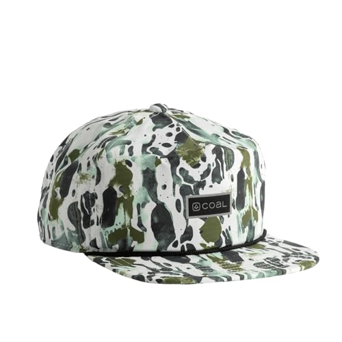 Coal Headwear Pontoon Mid Crown Cap Hat - Structured 5 Panel, Flat Brim, Adjustable Snapback - Outdoor Casual Everyday - color: Olive Camo