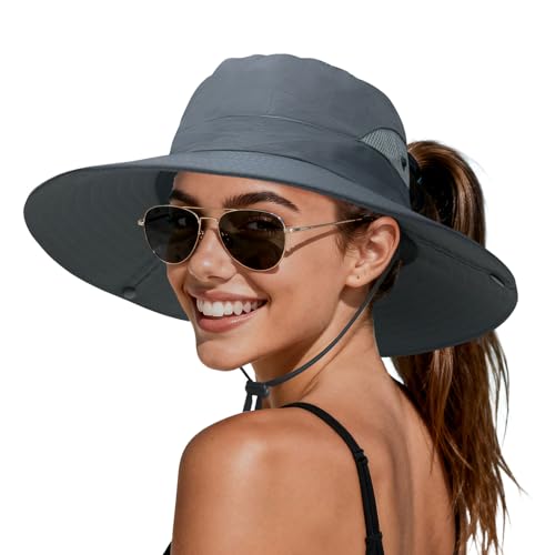 PFFY Sun Beach Hats for Women Men Wide Brim Fishing Bucket Hat - color: Pure Grey