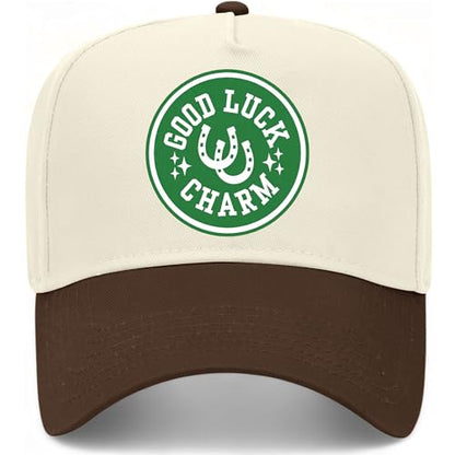 Good Luck Charm Circle Hat | Premium Adjustable Snapback Baseball Trucker Hats for Men & Women - color: Brown/Natural