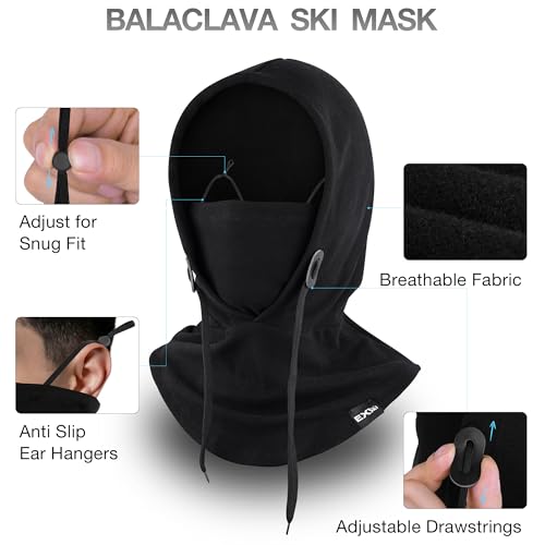 Balaclava Ski Mask, 4-in-1 Warm Adjustable Neck Gaiter for Men Women - color: Black