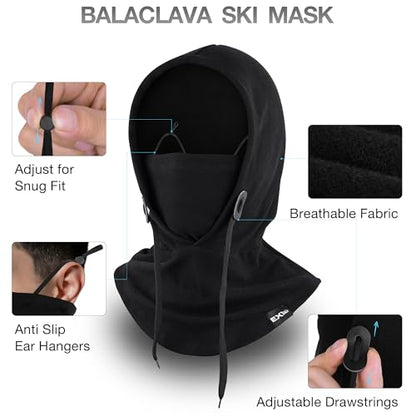 Balaclava Ski Mask, 4-in-1 Warm Adjustable Neck Gaiter for Men Women - color: Black