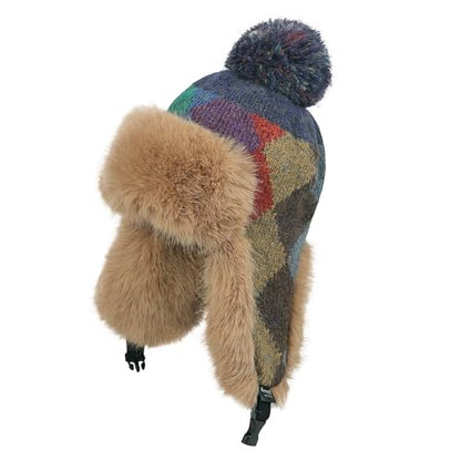 MioCloth Winter Pompom Beanie Hat for Women Girls Fluffy Knit Beanie Faux Fur Skull Cap Warm Crochet Earflap Hat - color: Blue