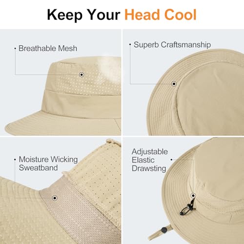 VOBOOM Unisex Wide Brim UV Protection Fishing Sun Hat - color: Khaki