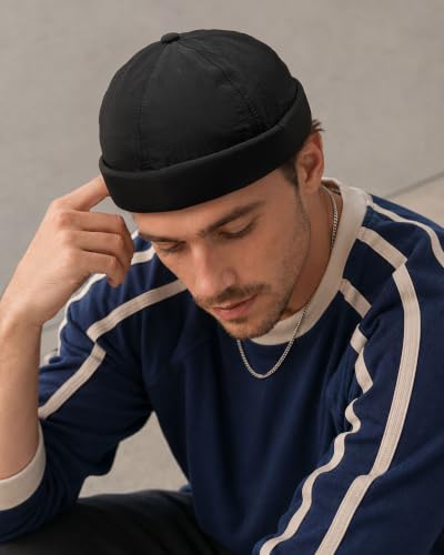 CLAPE Lightweight Breathable Brimless Cap Street Casual Versatile Summer Quick Dry Docker Cap No Brim Sailor Cap Leon Cap - color: Dcx2601-black