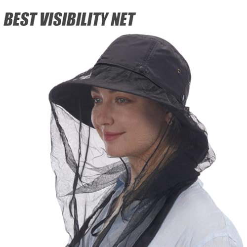 USHAKE Head Net Hat, Safari Hat Sun Hat Bucket Hat with Hidden Net Mesh - color: Black