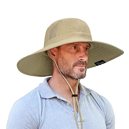 Men Safari Sun Hat Wide Brim Boonie Fishing Cap with Adjustable Drawstring - color: Olive