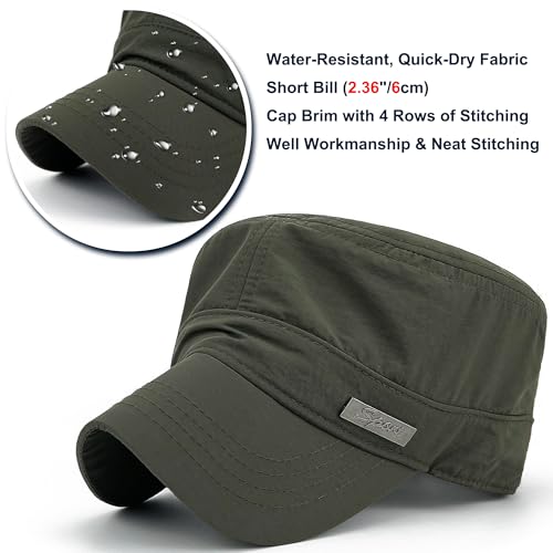 Water Resistant Military Hat Quick Dry Cadet Cap Army Flat Top - color: Green