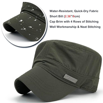 Water Resistant Military Hat Quick Dry Cadet Cap Army Flat Top - color: Green