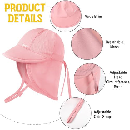 Baby Sun Hat with Breathable Mesh, UPF 50+ Boys Girls Toddler Swim - color: White + Pink, size: 6-24 Months