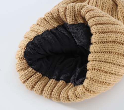 Home Prefer Mens Winter Hat Wool Fleece Lined Knit Beanie Hat Warm Stocking Caps - color: Khaki