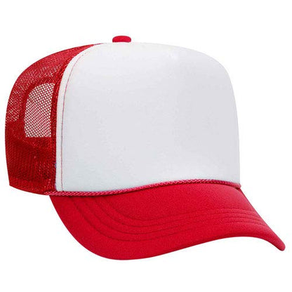 Ashen Fane Kids' Polyester Foam Front 5 Panel High Crown Mesh Back Trucker Hat - color: Red/Wht/Red