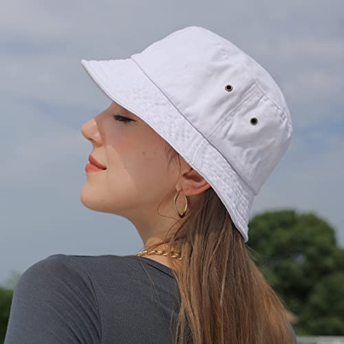 Washed Cotton Bucket Hats Packable Summer Beach Cap for Men Women - color: Ce-bh-black-white-red