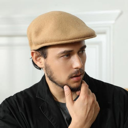 Wool Blend Mens Newsboy Caps, Classic Flat Cap Ivy Cabbie Gatsby Hat Winter Beret Hat for Men - color: Grey